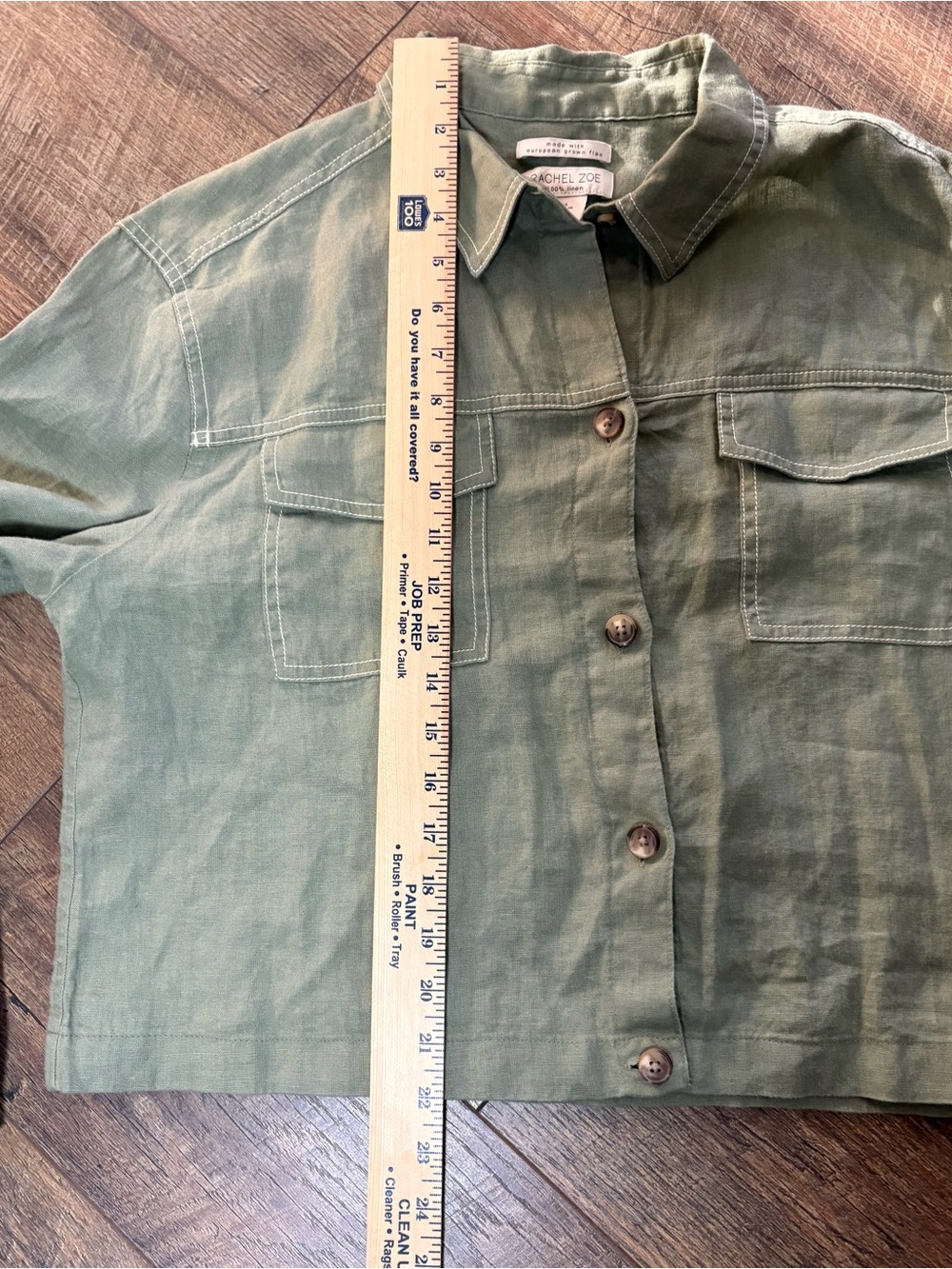 Rachel Zoe 100% Linen Olive Green Utility Shacket Large - Picture 9 of 10